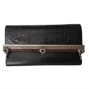 Brighton Vintage Trifold Clutch Wallet Organizer Checkbook Card Pen Leather Croc